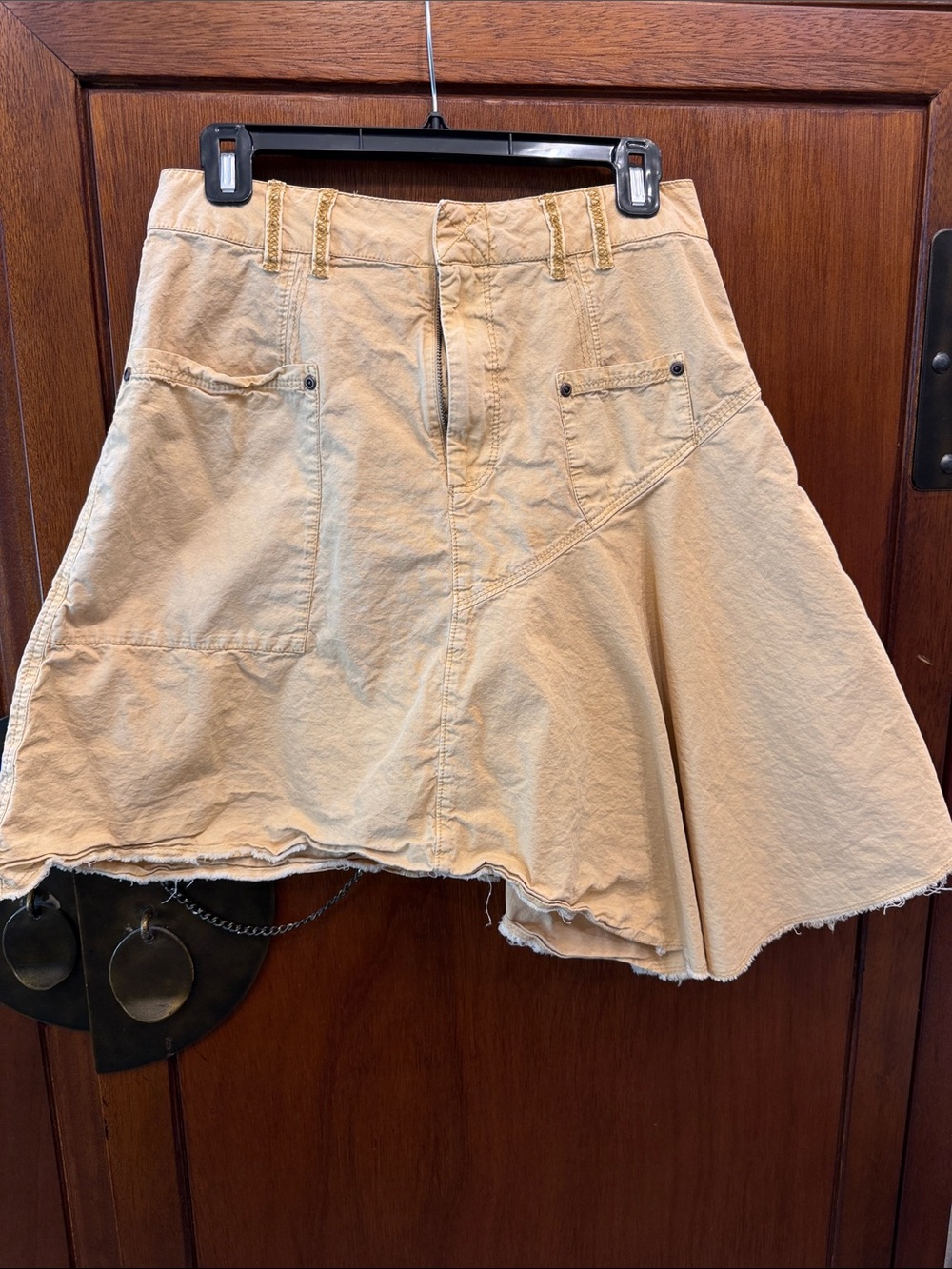 Free People Light Camel Canvas A-Line Mini Skirt with Front Pockets Size 4